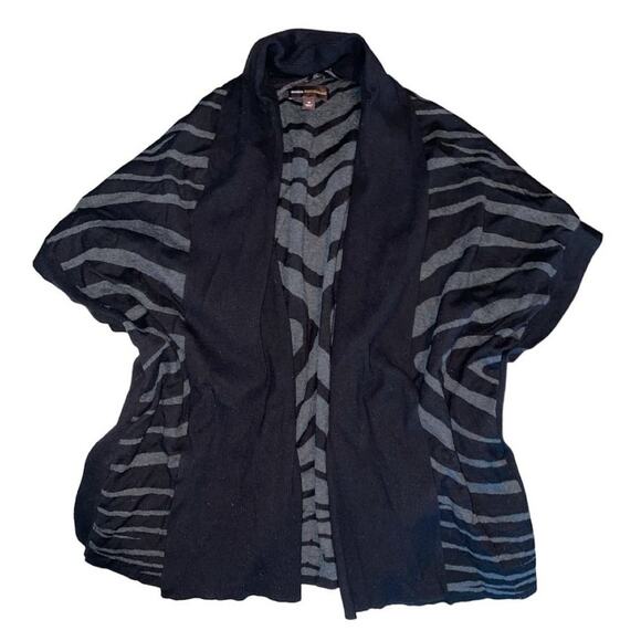 Dana Buchman Black & Gray Striped Knit Boxy Open Cardigan Medium - Picture 1 of 8